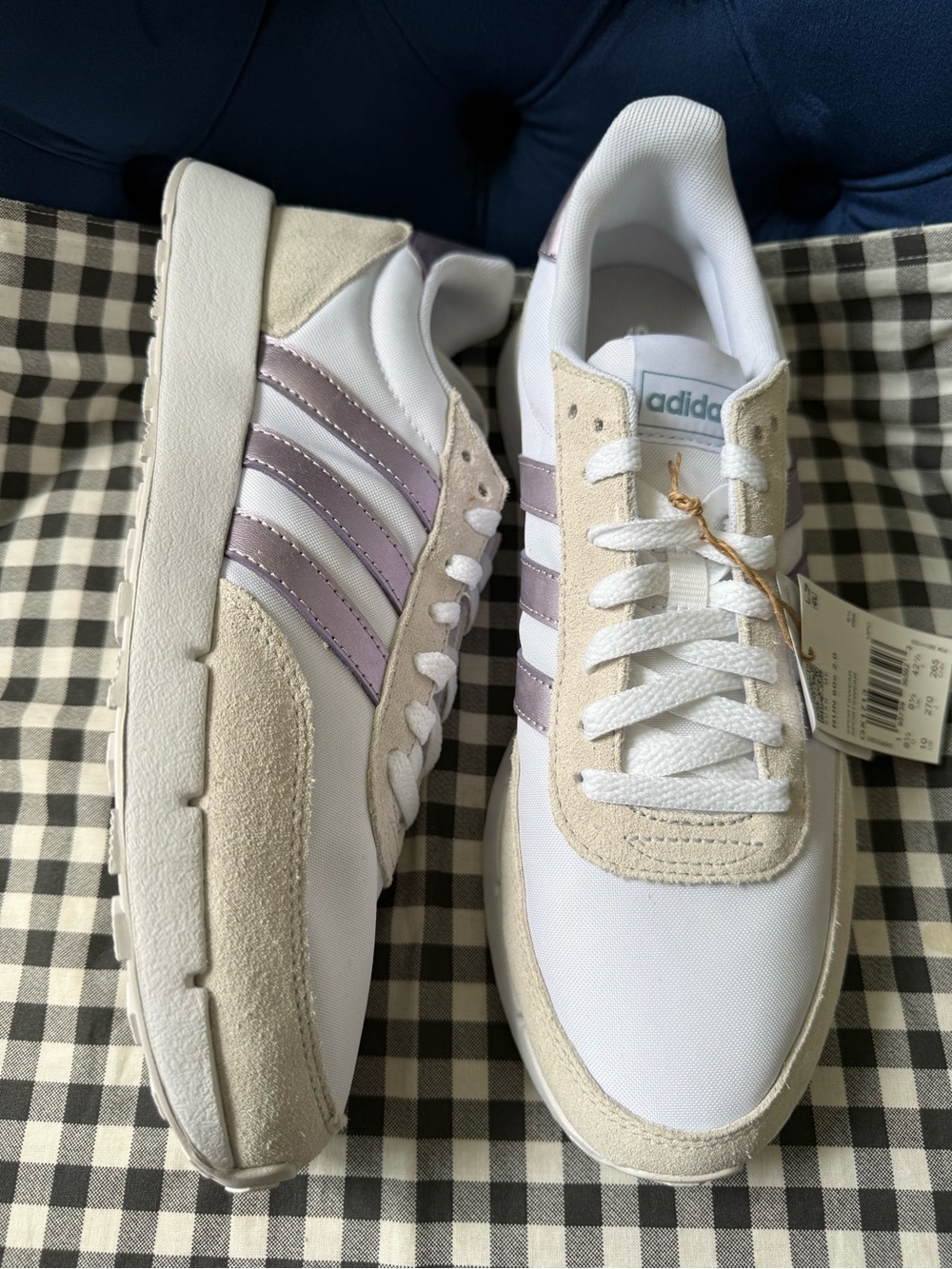 Women adidas Run 60s 2.0 White Sneakers with Lavender Stripes